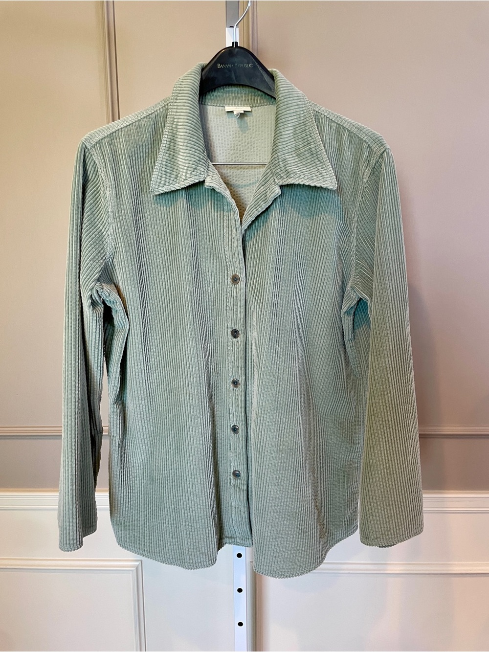 Vintage J. Jill Corduroy Shacket Shirt Large Sage Green Embroidered Floral Soft